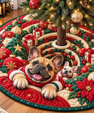 Handcrafted French Bulldog 'Adventure' Tree Skirt - Custom Made-To-Order Pet Skirt For Outdoorsy Dog Lovers, Holiday Keepsake