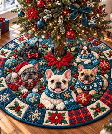 Made-To-Order French Bulldog 'Cheer' Holiday Tree Skirt - Custom Pet Portrait Skirt, Personalized Dog Lover Christmas Decor