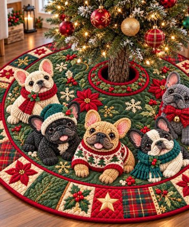 Custom French Bulldog 'Parade' Christmas Tree Skirt - Made-To-Order Festive Dog Skirt With Lively Design, Personalized Pet Gift