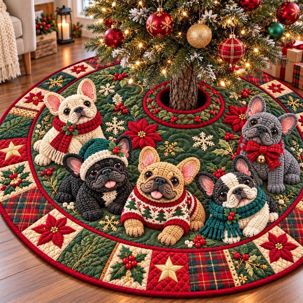 Custom French Bulldog 'Parade' Christmas Tree Skirt - Made-To-Order Festive Dog Skirt With Lively Design, Personalized Pet Gift