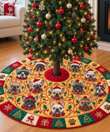 Custom French Bulldog 'Wonderland' Holiday Tree Skirt - Made-To-Order Pet Portrait Skirt For Dog Owners, Festive Gift