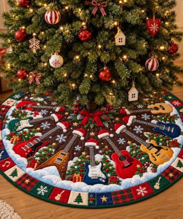 Christmas Guitar Wonderland Tree Skirt - Handcrafted Music-Themed Holiday Skirt, Custom Sizes & Premium Finishing