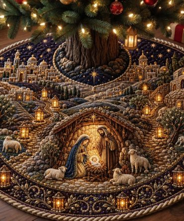 Lantern Nativity Christmas Tree Skirt - Handcrafted Illuminated Nativity Scene Tree Base, Made-To-Order Gift