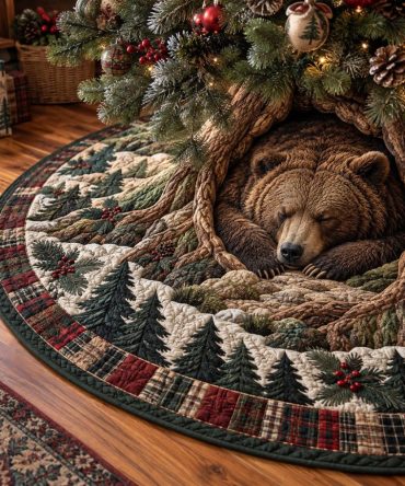 Christmas Magic Underfoot — Luxury Handmade Tree Skirt With Snowy Village Print, Machine Washable, Custom Size Options