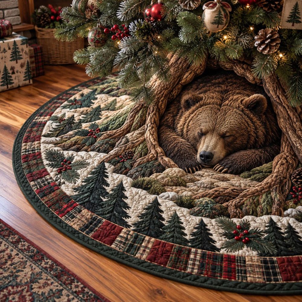 Christmas Magic Underfoot — Luxury Handmade Tree Skirt With Snowy Village Print, Machine Washable, Custom Size Options