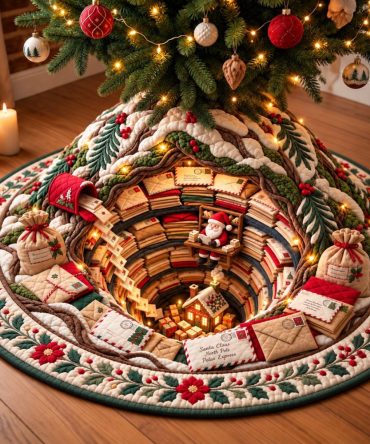 Festive Holiday Mail Canyon Tree Skirt — Custom-Made Christmas Tree Skirt With Canyon Mailbox & Seasonal Postcard Motif