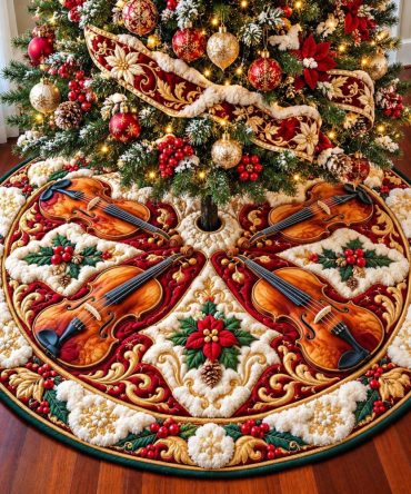 Handcrafted Music Ensemble Holiday Tree Skirt — Custom, Made-To-Order Christmas Decor For Elegant Seasonal Displays