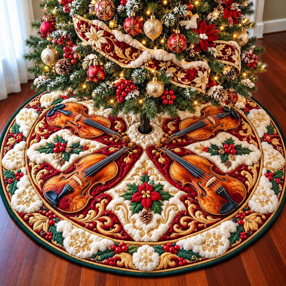 Handcrafted Music Ensemble Holiday Tree Skirt — Custom, Made-To-Order Christmas Decor For Elegant Seasonal Displays