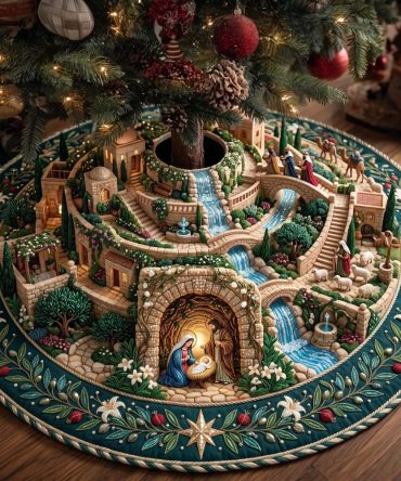 Christmas Nativity Village Tree Skirt — Made-To-Order Festive Nativity & Village Holiday Skirt For Family Traditions
