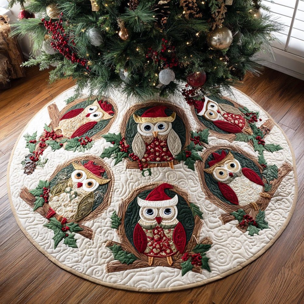 Owl Magic Custom Holiday Tree Skirt - Enchanting Personalized Christmas Collar With Owl Motif, Plush Woodland Décor, Made-To-Order