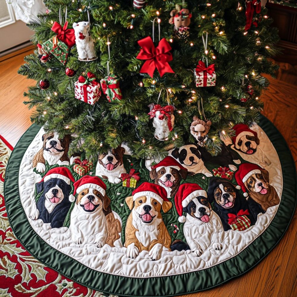 Custom Pitbull Holiday Tree Skirt - Personalized Christmas Tree Collar Celebrating Pitbulls, Plush Handmade Décor, Made-To-Order