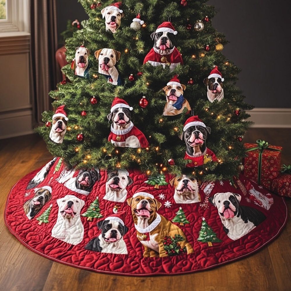 Pitbull Protectors Custom Holiday Tree Skirt - Bold Personalized Christmas Tree Collar, Durable Plush Pet-Themed Décor, Made-To-Order