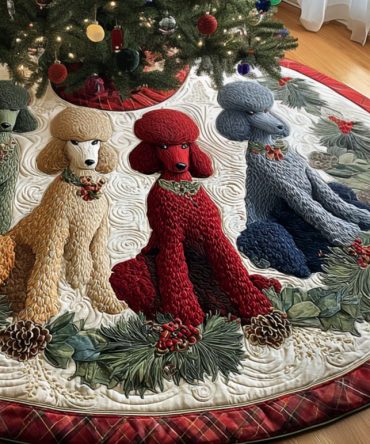 Poodle Magic Custom Holiday Tree Skirt - Elegant Personalized Christmas Tree Collar, Plush Dog-Themed Décor, Handmade To Order