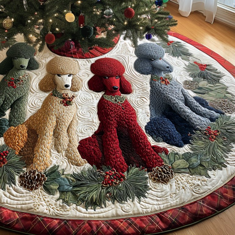 Poodle Magic Custom Holiday Tree Skirt - Elegant Personalized Christmas Tree Collar, Plush Dog-Themed Décor, Handmade To Order