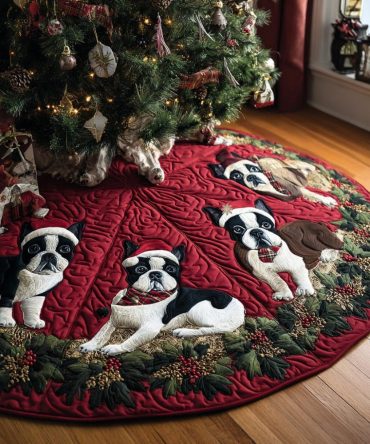 Pup Parade Custom Holiday Tree Skirt - Playful Personalized Christmas Tree Collar, Pet-Themed Plush Décor, Handmade To Order