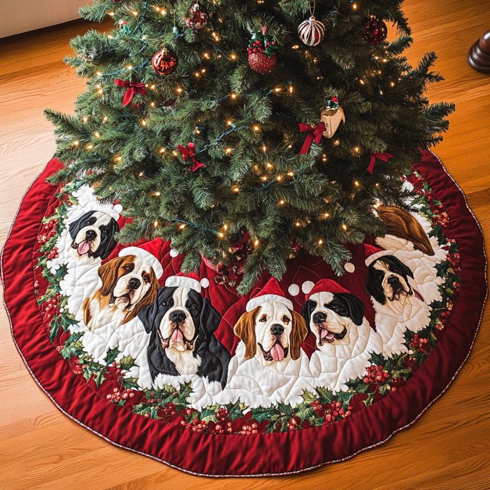 Personalized Saint Bernard Holiday Tree Skirt - Premium Custom Christmas Tree Collar, Cozy Plush Pet-Themed Décor, Made-To-Order