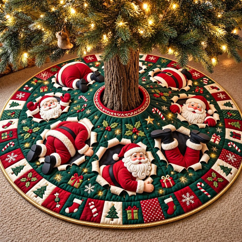 Classic Santa Holiday Tree Skirt - Timeless Christmas Centerpiece, Premium Felt, Hand-Finished Details, Custom Fit For Every Tree