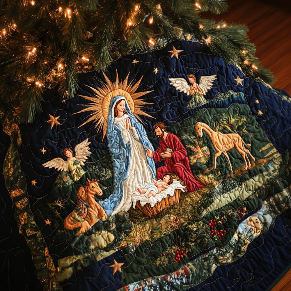 Starry Christmas Tree Skirt — Elegant Star Motif With Glitter Accent, Premium Velvet & Quilting, Custom Holiday Tree Cover, Made To Order