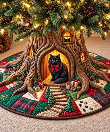 Custom Festive Cat Christmas Tree Skirt - Handmade Holiday Tree Skirt For Pet Lovers, Personalized Sizes & Made-To-Order