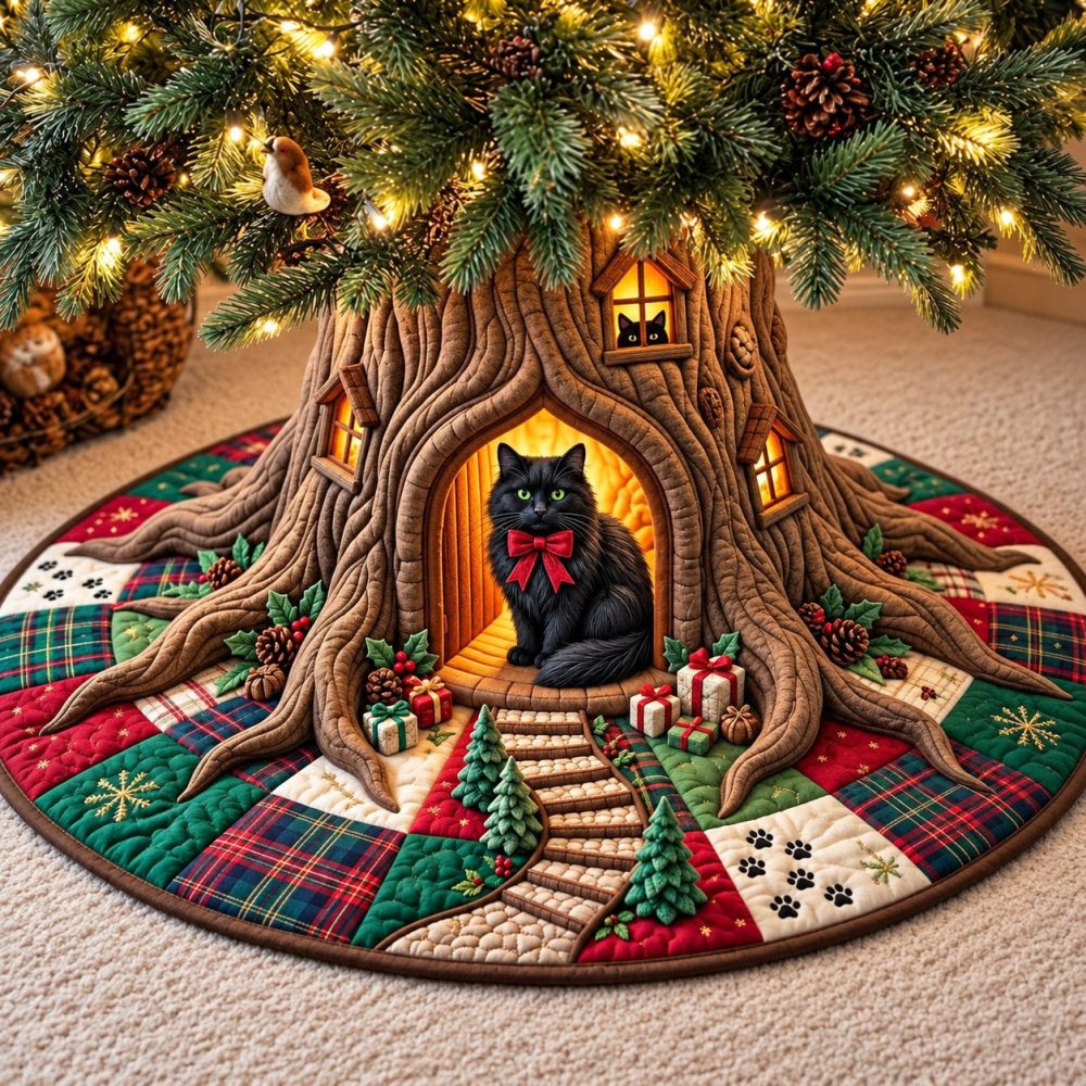 Custom Festive Cat Christmas Tree Skirt - Handmade Holiday Tree Skirt For Pet Lovers, Personalized Sizes & Made-To-Order