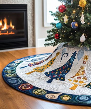 Christmas Tree Joy Skirt — Bright Festive Patterns, Reversible Design, Soft Quilted Backing, Custom Sizes, Handmade Holiday Tree Mat