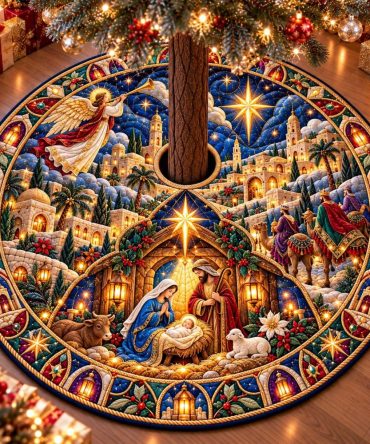 Violin Harmony Christmas Tree Skirt - Custom-Made Musical Holiday Accent, Elegant Embroidery & Personalized Size Options