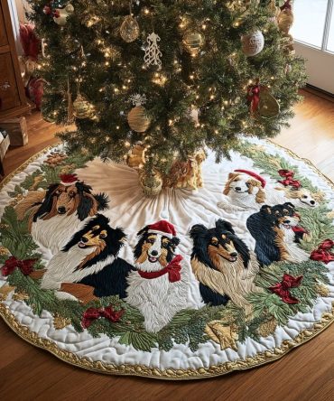Winter Watcher Holiday Tree Skirt — Handmade Scenic Snowy Moon Design, Luxury Quilted Christmas Tree Mat, Made To Order