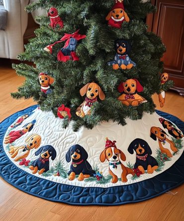 Dachshund Holiday Magic Tree Skirt — Wiener Dog Christmas Design, Playful Festive Accent, Handmade Custom Fit For Small To Medium Trees
