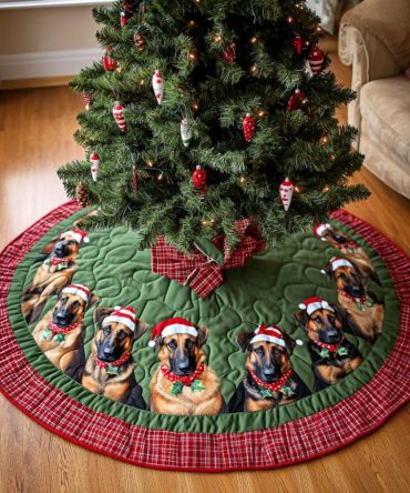 Christmas With German Shepherd Tree Skirt — Classic Gsd Holiday Design, Premium Fabric, Custom Fit For 48–72" Trees, Handmade