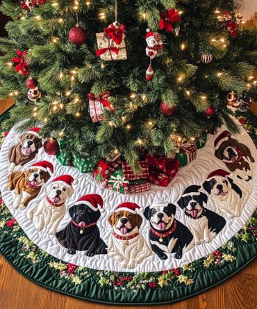 Christmas With Pitbull Tree Skirt — Bold Pitbull Holiday Artwork, Premium Construction, Custom Handmade For Pet-Loving Homes