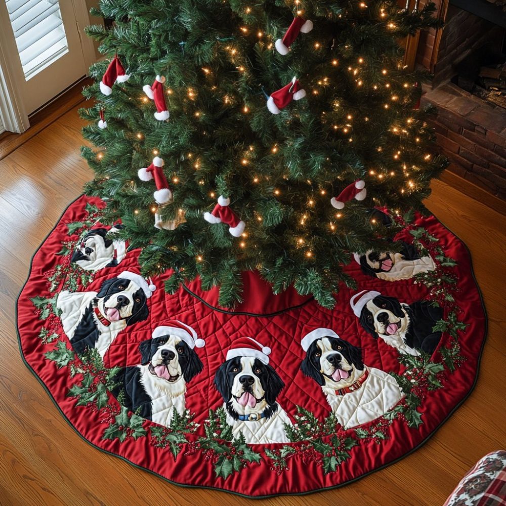 Christmas With Saint Bernard Tree Skirt — Majestic Saint Bernard Holiday Design, Durable Premium Fabric, Custom Sizes Available