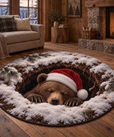 Christmas Bear Round Carpet — Holiday Plush Accent Rug, Festive Circular Floor Mat, Non-Slip For Entryway & Kids' Rooms