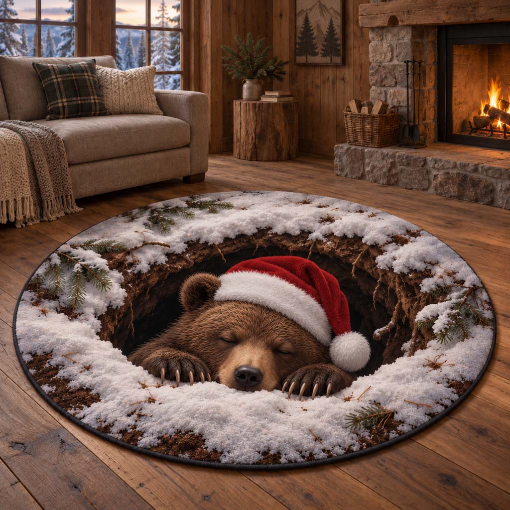 Christmas Bear Round Carpet — Holiday Plush Accent Rug, Festive Circular Floor Mat, Non-Slip For Entryway & Kids' Rooms