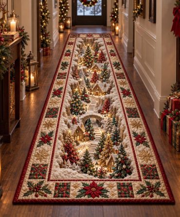 Christmas Tree Walk Runner — Evergreen Holiday Hallway Rug With Tree Motif, Plush Pile, Fade-Resistant & Non-Slip Backing
