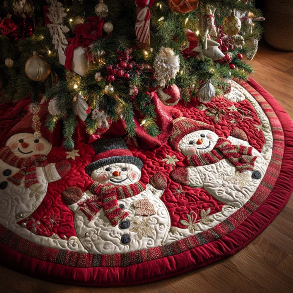 Handcrafted Coal Eyes Holiday Tree Skirt — Whimsical Snowman Design, Premium Felt, Custom-Sized For 36–60" Trees, Made-To-Order