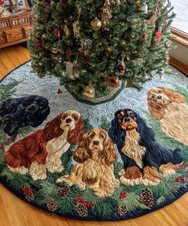 Cocker Spaniel Carol Quilted Christmas Tree Skirt — Dog-Themed Holiday Skirt, Handmade Custom, Perfect Gift For Cocker Lovers & Easy Care