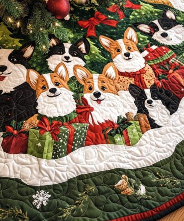 Corgi Christmas Joy Tree Skirt — Joyful Dog-Themed Holiday Skirt, Customizable Size & Name, Soft Fabric, Great Pet Gift