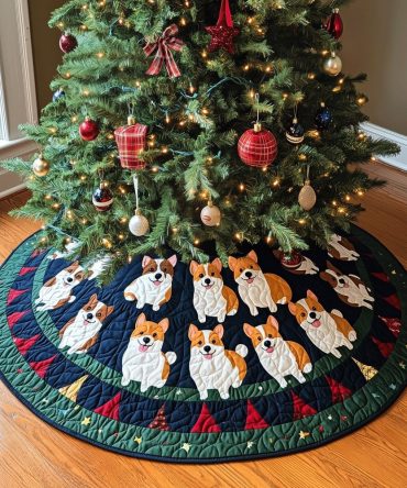 Classic Corgi Christmas Tree Skirt — Timeless Dog-Themed Holiday Skirt, Custom Sizing & Personalization, Machine-Washable