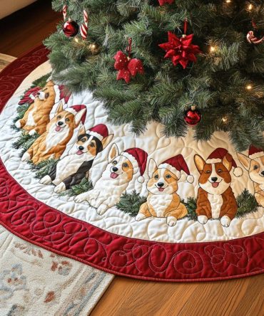Corgi H200 Premium Tree Skirt — Modern Dog-Pattern Christmas Skirt, Customizable, High-Quality Fabric & Easy Care
