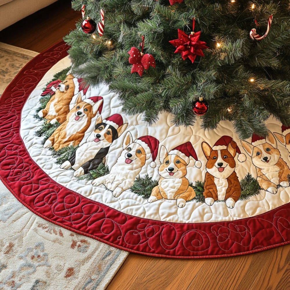 Corgi H200 Premium Tree Skirt — Modern Dog-Pattern Christmas Skirt, Customizable, High-Quality Fabric & Easy Care