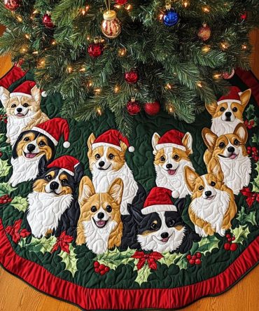 Corgi Claus Holiday Tree Skirt — Santa Corgi Christmas Skirt, Personalized Dog-Themed Décor, Durable Fabric, Multiple Sizes