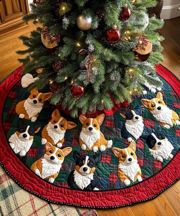 Corgi Claus Holiday Tree Skirt — Made-To-Order Festive Corgi Christmas Tree Base Cover, Perfect Dog Lover Gift & Living Room Accent
