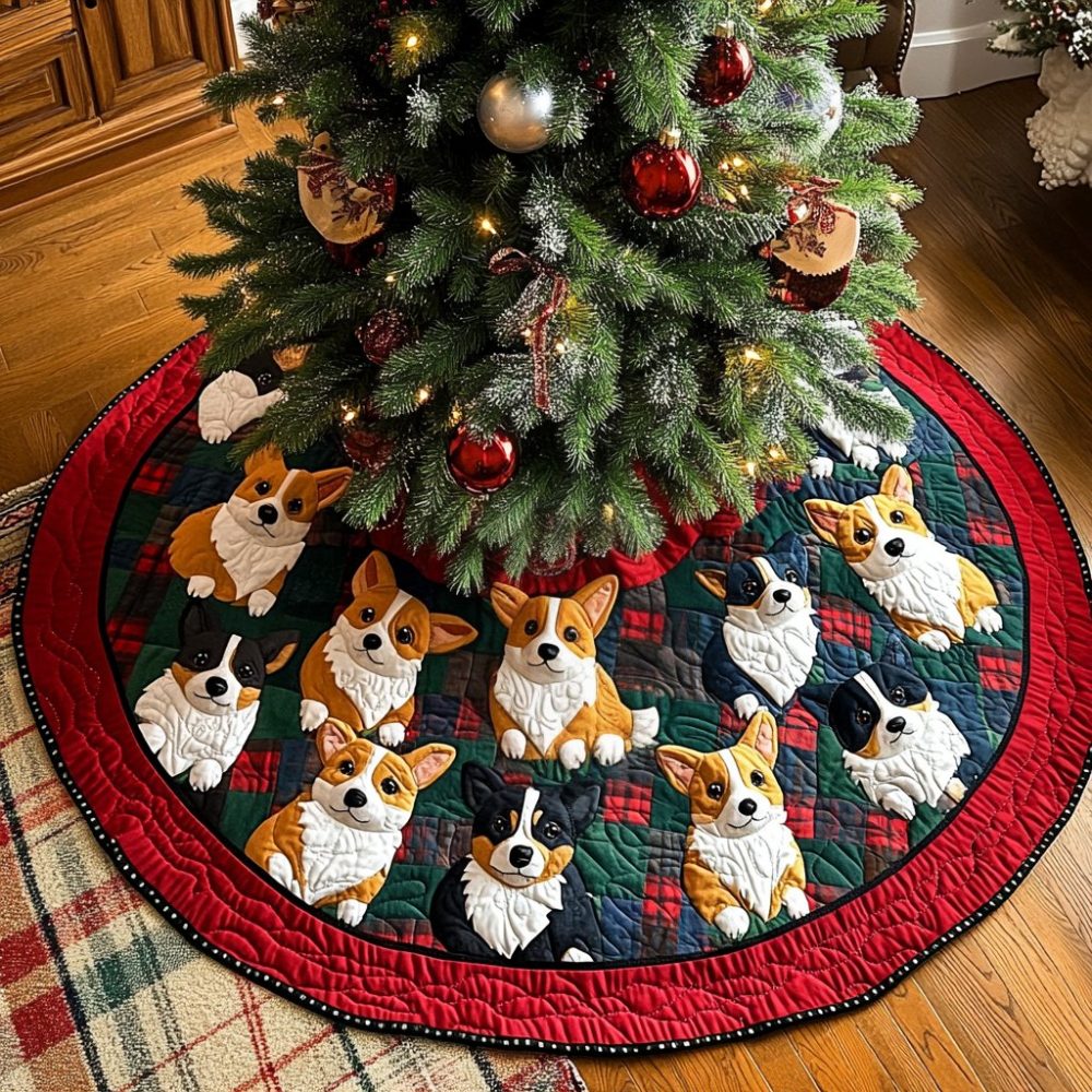 Corgi Claus Holiday Tree Skirt — Made-To-Order Festive Corgi Christmas Tree Base Cover, Perfect Dog Lover Gift & Living Room Accent