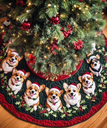 Corgi Dreams Festive Tree Skirt — Soft Custom Christmas Skirt With Dreamy Corgi Print, Personalize With Name, Gift-Ready Packaging
