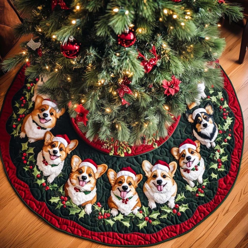 Corgi Dreams Festive Tree Skirt — Soft Custom Christmas Skirt With Dreamy Corgi Print, Personalize With Name, Gift-Ready Packaging