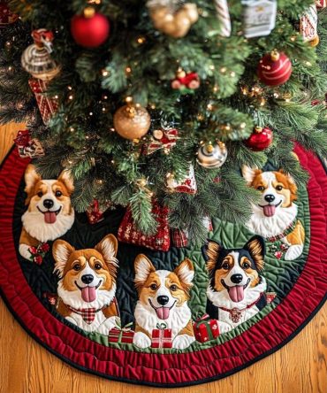 Corgi Excursions Holiday Tree Skirt — Adventure-Themed Custom Christmas Skirt With Corgi Prints, Perfect Pet Gift, Multiple Sizes
