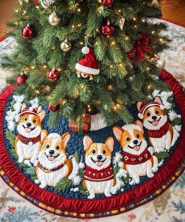 Corgi Haven Luxury Tree Skirt — Custom-Made Christmas Tree Mat With Elegant Dog Motif, Durable & Washable, Sizes Xs–Xl