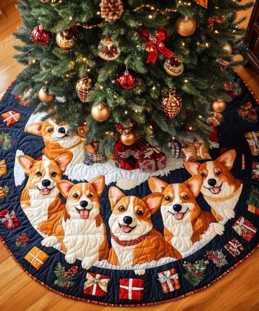 Corgi Hearts Custom Tree Skirt — Romantic & Festive Dog-Themed Christmas Skirt, Personalize With Pet Name, Gift-Ready