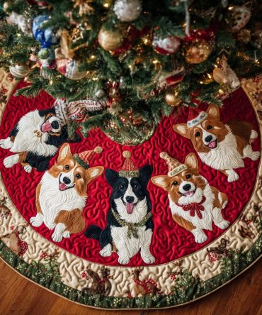 Custom Corgi Circle Pattern Tree Skirt — Personalized Christmas Tree Mat With Dog Print, Multiple Sizes & Color Options