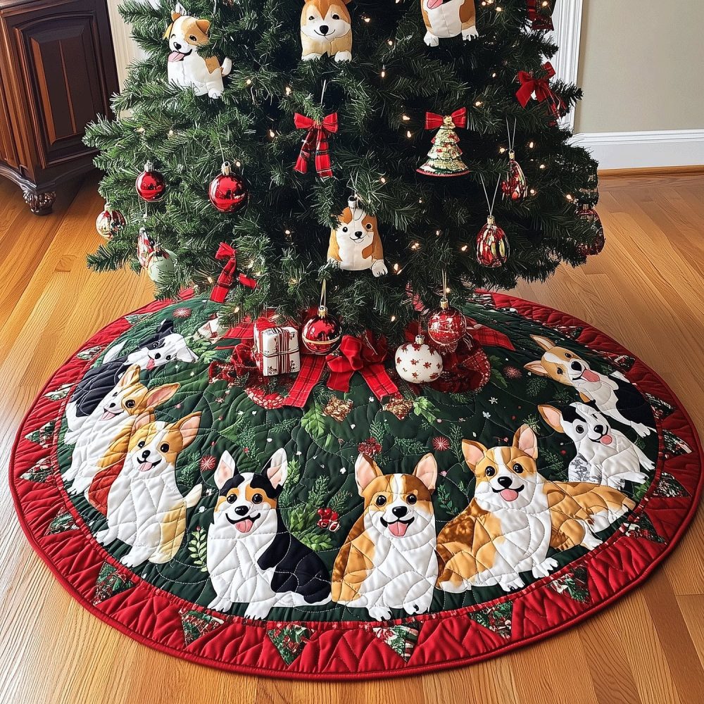 Personalized Corgi Holiday Tree Skirt — Custom Christmas Décor For Dog Lovers, Soft Durable Fabric, Multiple Sizes